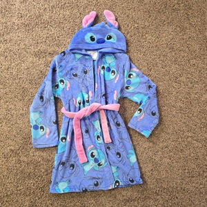 Girls Disney Stitch Robe Blue Pink Fleece Pajama Size 10